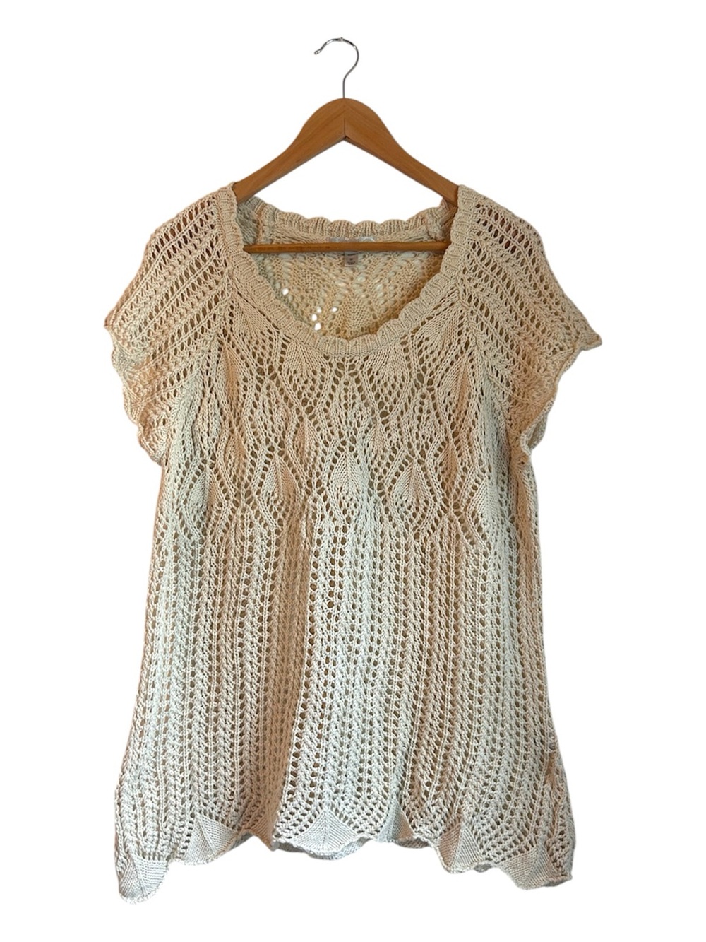 dressbarn Cream Crochet Open-Knit Short Sleeve Top Size 3X